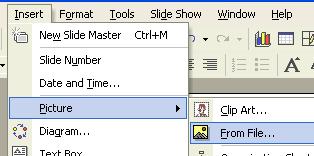 your PowerPoint screen. To insert an image (from a file) into a master slide Display an existing presentation within PowerPoint. Click on the View drop down menu and select the Master command.