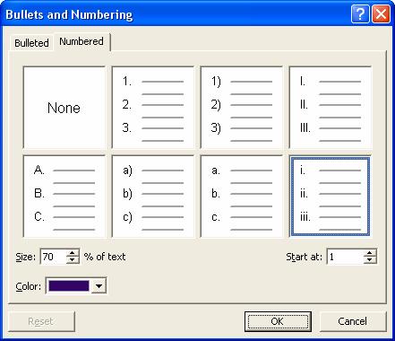 PAGE 37 - ECDL MODULE 6 (USING POWERPOINT XP) - MANUAL To select a different numbering format Select the text to which you want to add numbering.