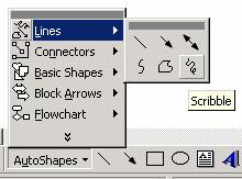 PAGE 57 - ECDL MODULE 6 (USING POWERPOINT XP) - MANUAL To add a free drawn line Click on the AutoShapes button within the