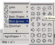 To insert a line with an arrow on it Click on the AutoShapes button within the Drawing toolbar and from the popup menu