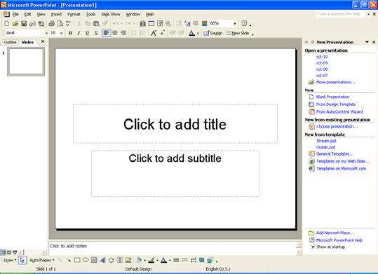 PAGE 7 - ECDL MODULE 6 (USING POWERPOINT XP) - MANUAL To create a new presentation when starting the PowerPoint application Start PowerPoint.