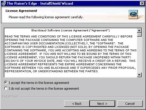 The License Agreement screen appears. 4. Review the terms of the license agreement.