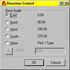 Under Angle, select an angle type and precision. To specify an angle direction, choose Direction, and then select the base angle in the Direction Control dialog box.