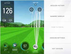 Menu Accessible from the Practice Range, the Menu is where you can access alternate screens and change settings such as environmental factors, camera angles, and golfer orientation.