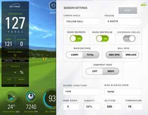 c Session Settings Dispersion circles allow you track your consistency by highlighting shot groupings on the range with each club.