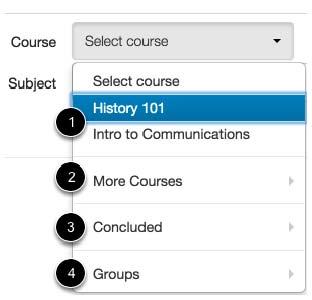 You can filter your courses by current favorite courses [1], more courses [2], concluded courses [3], and groups [4].