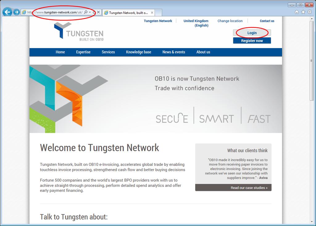In order to navigate to Tungsten Network s Portal, enter the web address www.tungstennetwork.