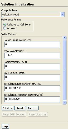 5. Initialize the flow field using the boundary conditions set at velocity-inlet-2.