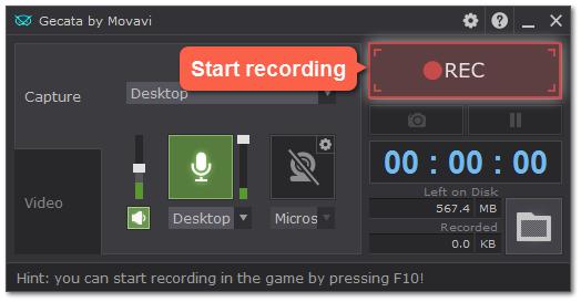 Recording desktop How to record full screen on your main monitor Step 1: Choose the right capture mode Gecata can capture in two different modes: Game and Desktop.