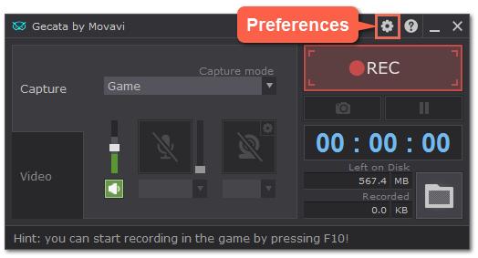Gecata preferences To open the program settings for Gecata by Movavi, click the cogwheel button in the launcher window.
