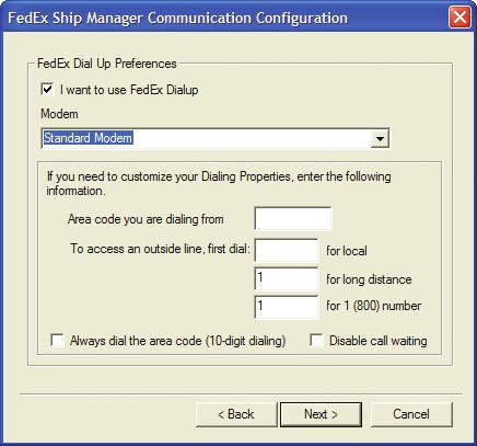 Click Next to display the information screen. 8. Connect to FedEx to complete registration. On the Customer Information screen, enter your account information.