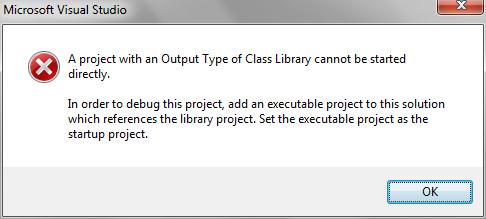 Build Instead of Run to Create DLL After typing class, do not run it select BUILD, Build Solution Figure 11-7 Attempting to run a class library file Create new project for