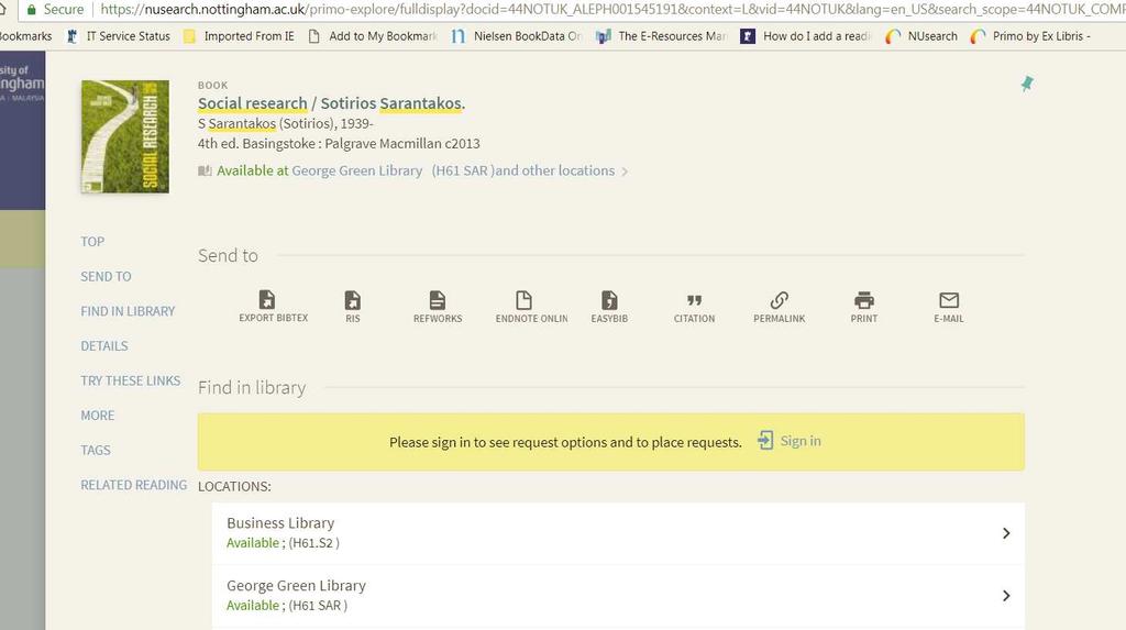 Bookmarking resources A main source of resources for your reading list will be NUsearch. Bookmark a book or e-book Search NUsearch for a book that you would like to add to a reading list.