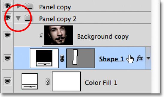 Open the layer group by clicking on the triangle icon to the left of its name, then select the Shape 1 layer inside the group: Open the layer group and select the Shape 1 layer.