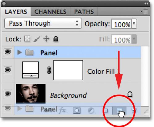 Photoshop places the two layers inside a new layer group named Panel.