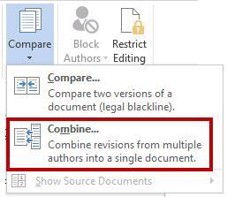 Combine Changed Documents If you send a document for review to several reviewers, and each reviewer returns the document, you can combine the documents two at a time until all the reviewer