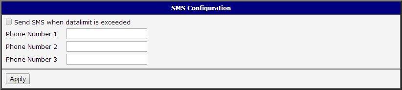 SMS messages are sent to phone numbers given in Phone Number 1, Phone Number 2 and Phone Number 3 boxes. Figure 6: SMS configuration 2.