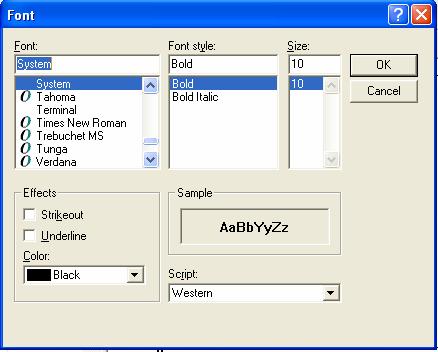 Figure 6.51 [Font] Dialog [Font] [Font style] [Size] [Effects] [Color] list [Sample] [Script] <OK> <Cancel> Selects a font. Selects a font style.