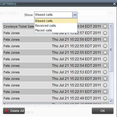 MANAGE CALL HISTORY You can organize call logs and delete selected call logs or all call logs from Call History. VIEW CALL HISTORY Receptionist allows you to view your passed calls.