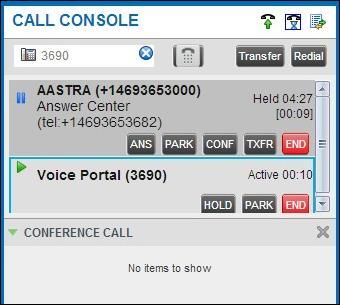 MANAGE CALLS This section includes information and procedures on how to manage current calls. You use the Call Console to view and manage your current calls.