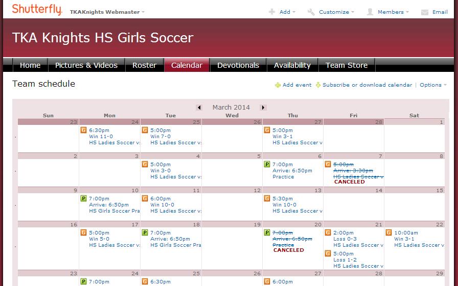 Calendar Adding and editing a calendar event Keep in mind that the Event title will show up on the overall Sport and TKA Knights calendars on the TKA Knights website, along with events from other