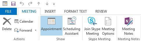 3. You can now select the options you would like for the meeting. SET UP AN S4B MEETING IN OUTLOOK 1. Open Outlook and go to your Calendar. 2. On the Meeting tab, select Skype Meeting. 3.