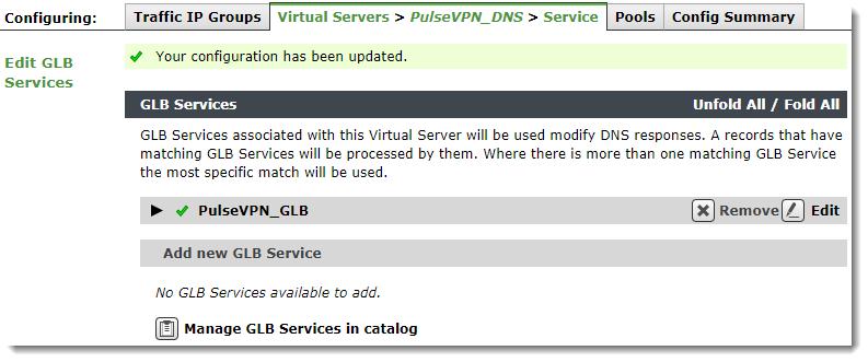 FIGURE 15 Adding a GLB Service to a virtual server If your DNS virtual server is already enabled, GSLB commences immediately.