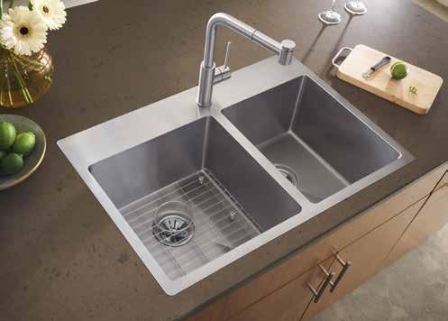 Crosstown ECTSRO33229RBG Sink LKHA3041NK Faucet 18-GAUGE DUAL MOUNT SINK KITS Install sink as an undermount or top mount. Slim Rim design virtually eliminates the barrier between sink and counter.