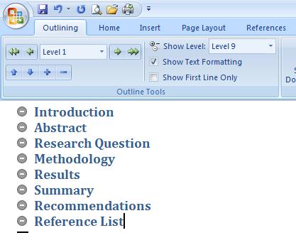 Type in your headings Type in all the major headings for your report.