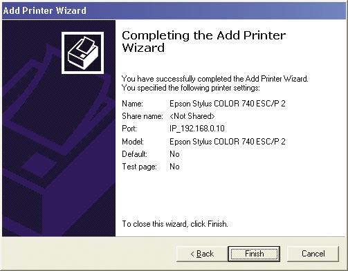 The Add Printer Wizard (continued) By opting to not share the printer, each system will