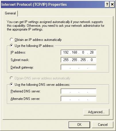 Configuring the DP-G321 (continued) Input a static IP address in the same range as the
