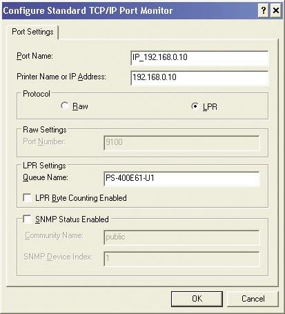 The Add Printer Wizard (continued) Select Custom and click the Settings button Select LPR Enter the Port name for the port the printer is attached to.