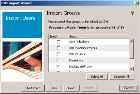 Using Identity Driven Manager Using the User Import Wizard Figure 3-44. IDM User Import Wizard, Import Groups 8.