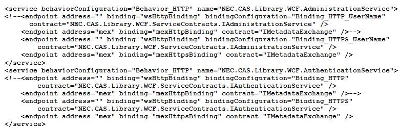 Miscellaneous Procedures 5-7 Step 4 Within the <behaviors> section, locate the servicemetadata key and set the httpgetenabled value to false as shown below.