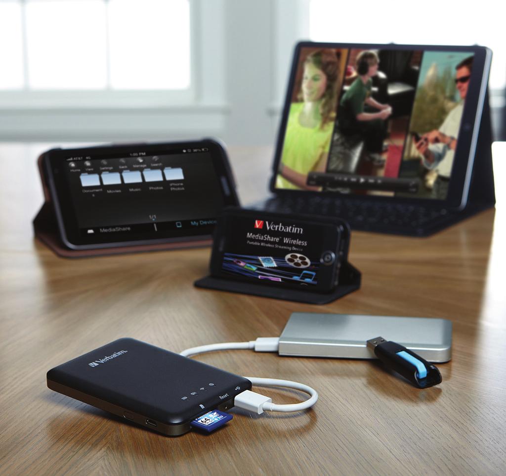 WIRELESS Mediashare Wireless watch video Connect up to 5 devices to the MediaShare simultaneously to share video, music, photos and data Built-in USB port and SD Memory slot allows easy access to