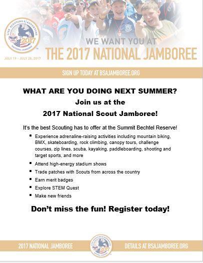 MARKETING TOOLS FREE National Jamboree Recruitment Fliers!!! The National Service Center is still offering preprinted and customizable fliers to councils at NO COST! Supplies are limited.