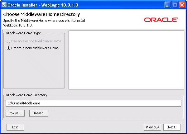 into which the Oracle WebLogic software is to be installed.