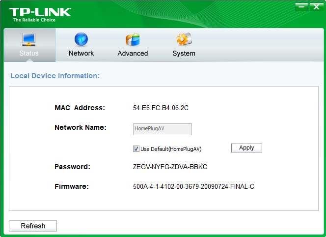 MAC Address: Displays the MAC address of the powerline adapter connected to the current computer where this management utility is running.