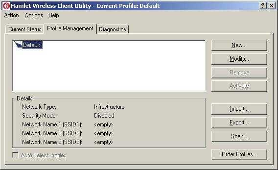 The Profile Management screen provides tools to: Add a profile Edit a profile Remove a profile