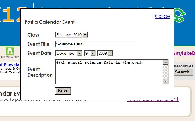 Calendar The claendar enables you to post calendar events to your website.