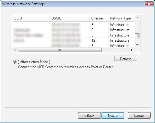 device from "SSID".* (2) Select Infrastructure Mode.