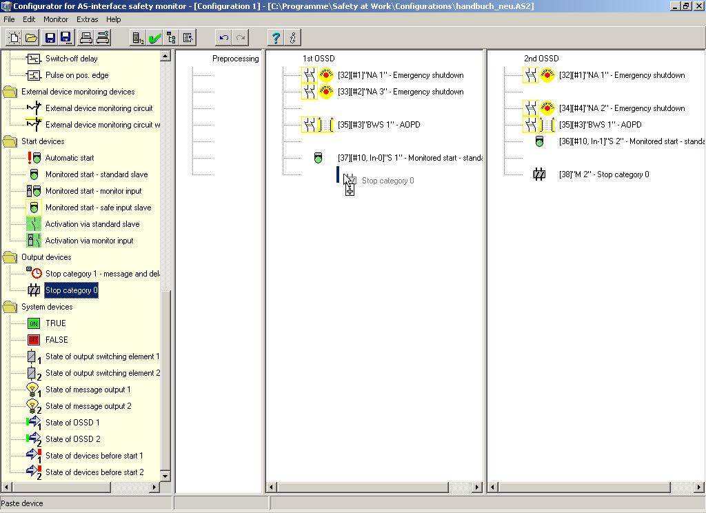 First steps 3.2 Description of the user Interface 3.2.4 The window areas The configuration of an with the ASIMON software is performed graphically and interactively.