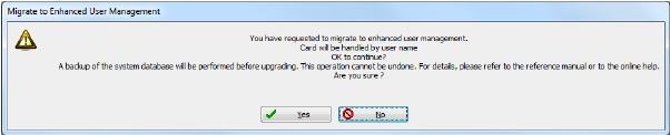 Options Custom Messages NOTE: This option will be used with the EntraPass Web for card management. NOTE: Enabling the migrate to enhanced user management is NOT REVERSIBLE through the software.