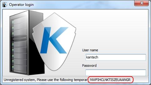 Installation System Registration 3 - Enter Kantech in the User name field (not case sensitive).
