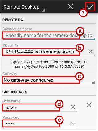 Configure the connection settings as follows (see Figure 21): a. Connection name Leave blank b. PC name KSUP#####.win.kennesaw.