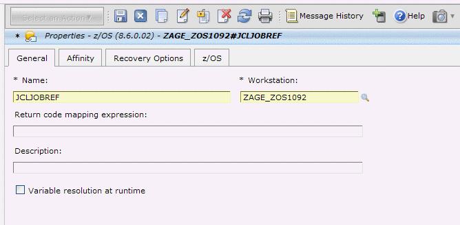 Figure 3. The General page of a new agent for z/os definition 5. Optionally, enter additional choices in the Affinity and Recovery options pages.