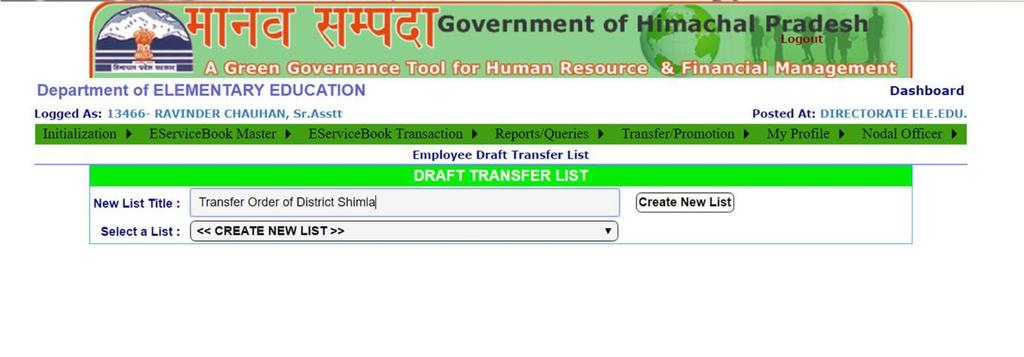 4) Under New List Title, type Transfer Order of district <<