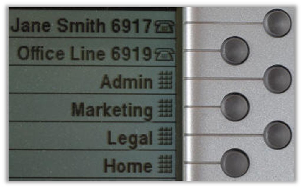 In this example, lines 6917 and 6919 are assigned to the top two Programmable buttons. The Speed Dial numbers are placed below lines 6917 and 6919.
