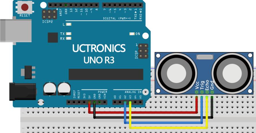 2.2.3 Wiring diagram: HC-SR04 Ultrasonic Sensor Module VCC Trig Echo GND Arduino 5V A2 A3 GND 2.