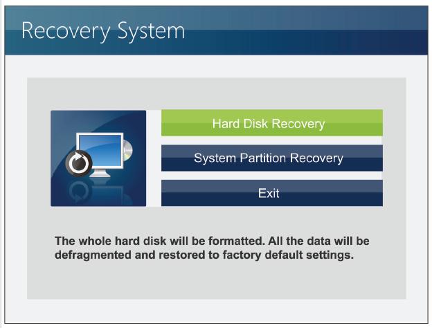 6. Select [Hard Disk Recovery] to restore the hard disk to